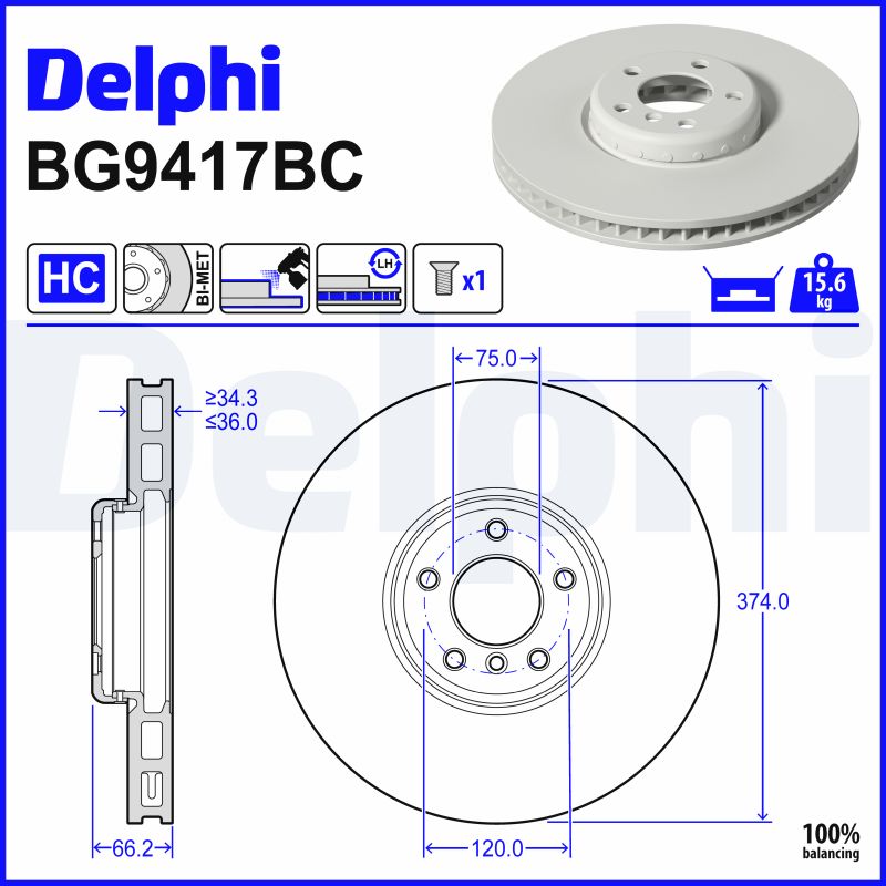 DELPHI Bremseskive bg9417bc Todelt bremseskive 374mm 36mm for BMW