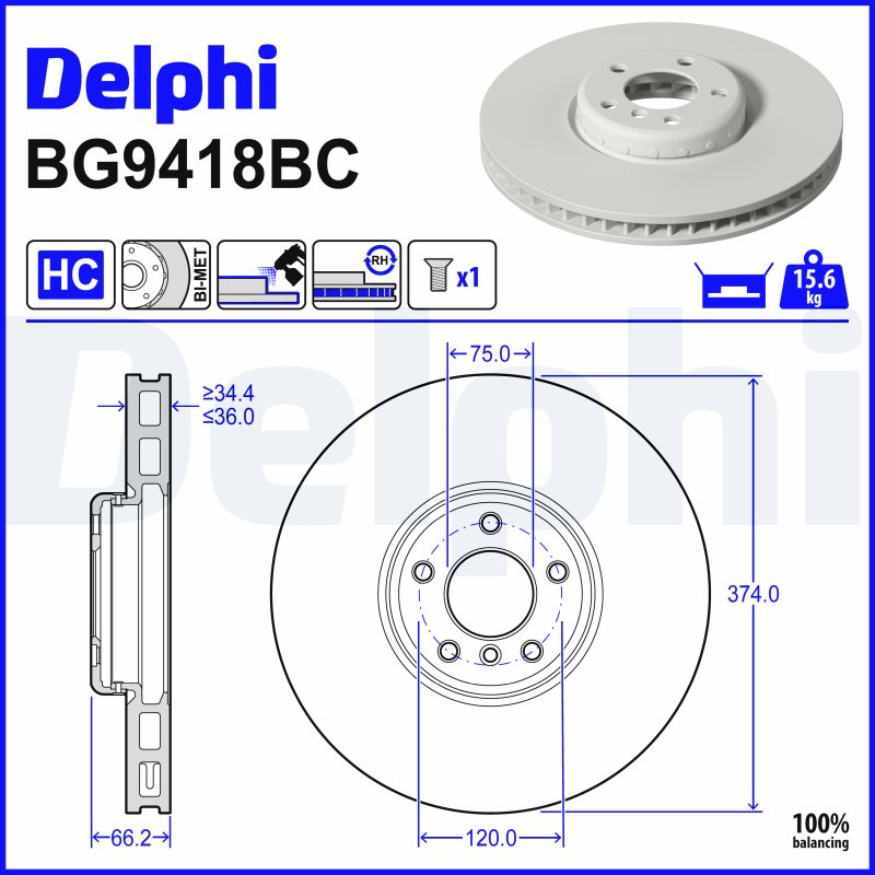 DELPHI Bremseskive bg9418bc Todelt bremseskive 374mm 36mm for BMW