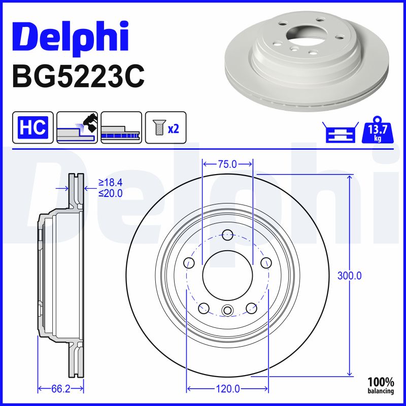 DELPHI Bremseskive bg5223c 300mm 20mm for BMW (BRILLIANCE)