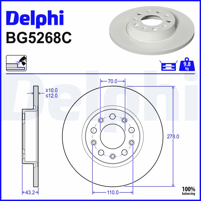 DELPHI Bremseskive bg5268c 278mm 12mm for JEEP