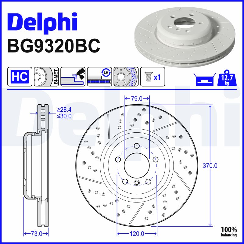 DELPHI Bremseskive bg9320bc lukket/perforeret 370mm 30mm for BMW