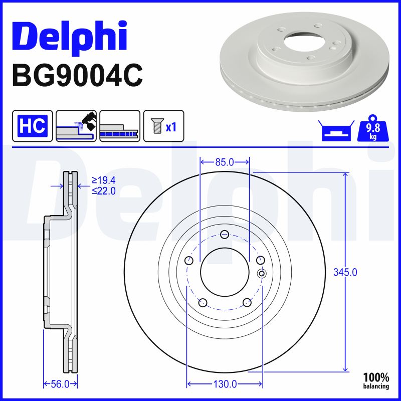 DELPHI Bremseskive bg9604c 345mm 22mm for MERCEDES-BENZ