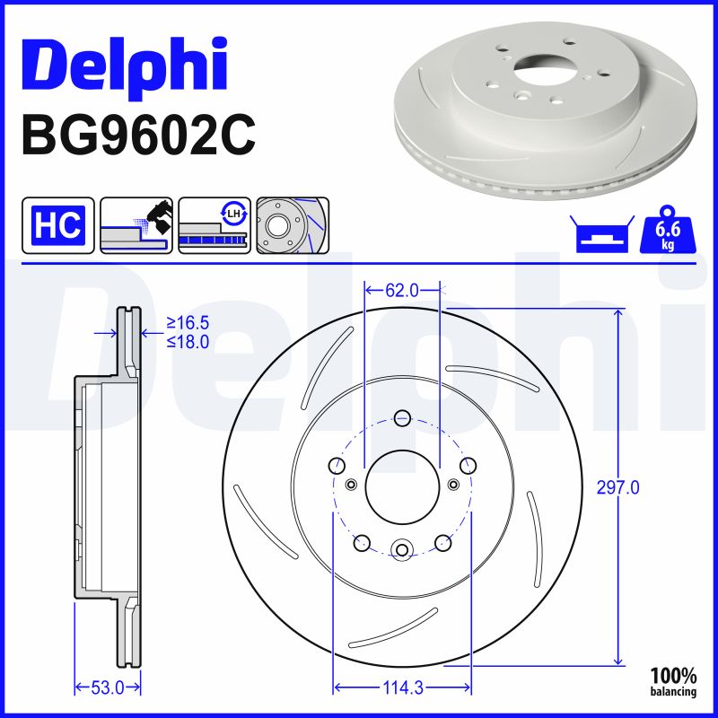 DELPHI Bremseskive bg9602c lukket/perforeret 297mm 18mm for TOYOTA