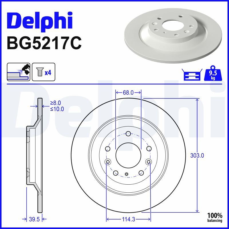 DELPHI Bremseskive bg5217c 303mm 10mm for MAZDA