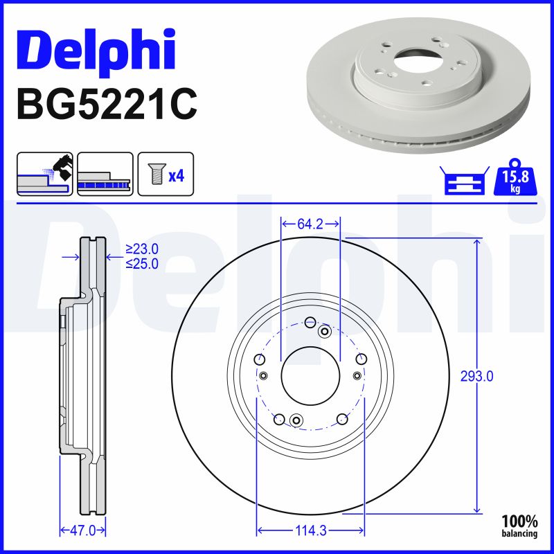 DELPHI Bremseskive BG5221C 293mm 25mm for HONDA