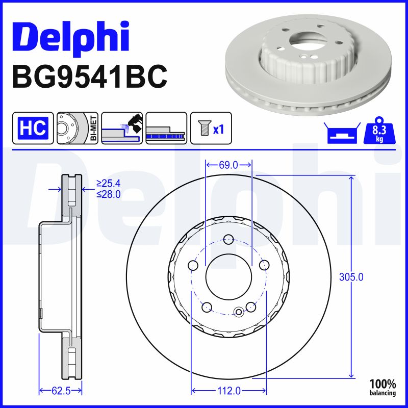 DELPHI Bremseskive bg9541bc Todelt bremseskive 305mm 28mm for MERCEDES-BENZ BEIJING BENZ (BBDC)