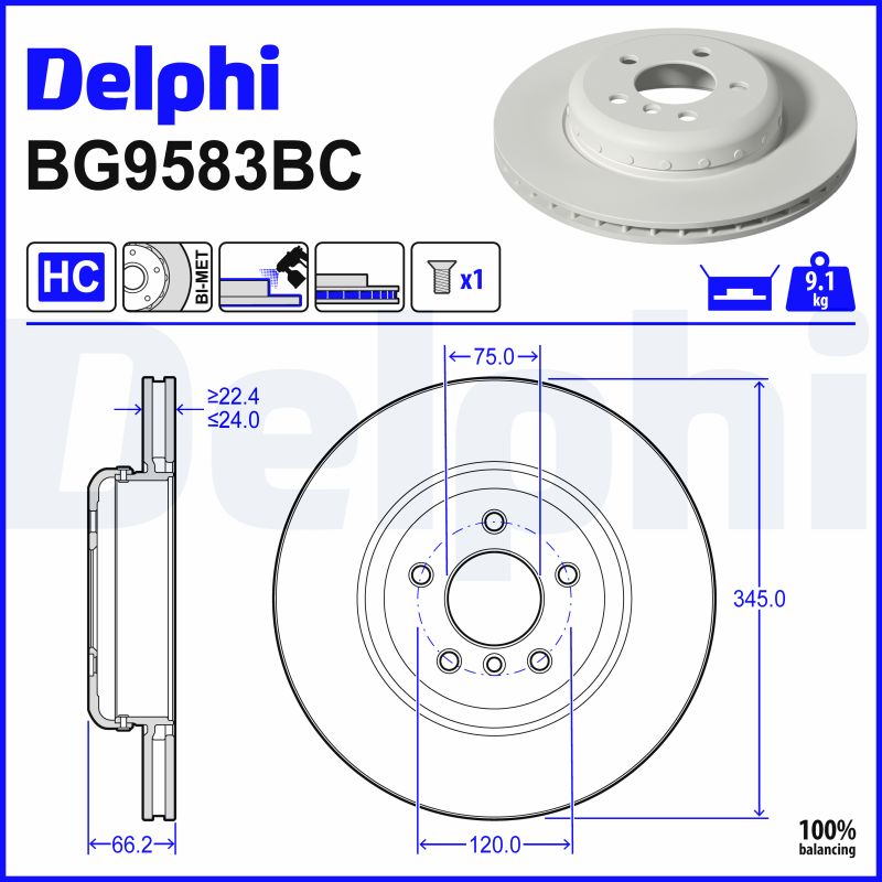 DELPHI Bremseskive bg9583bc Todelt bremseskive 345mm 24mm for BMW