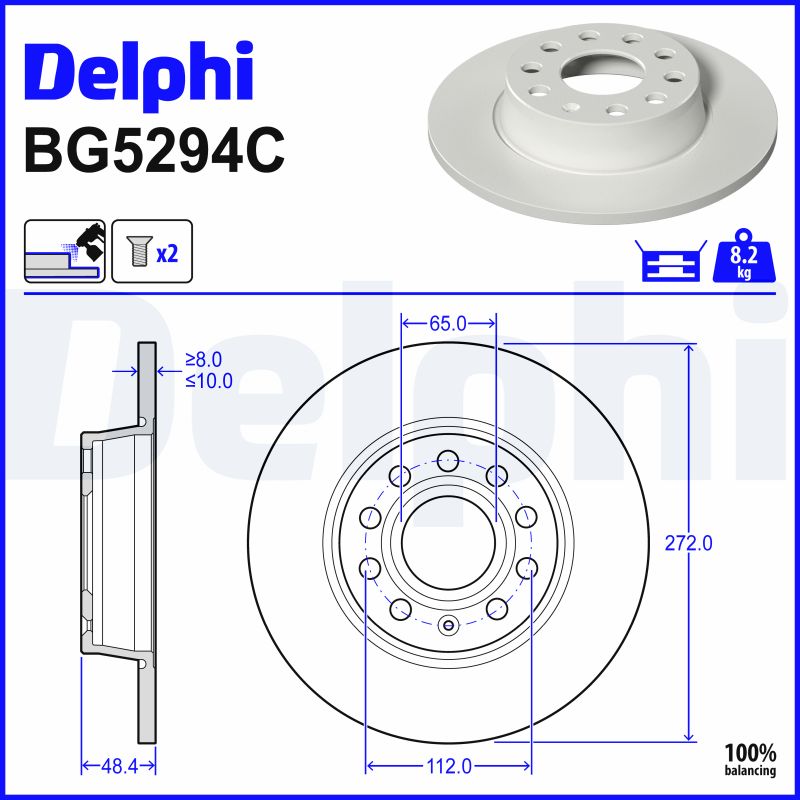 DELPHI Bremseskive BG5294C 272mm 10mm for ROEWE (SAIC)