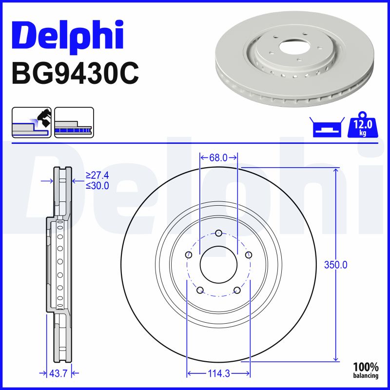 DELPHI Bremseskive bg9430c 350mm 30mm for INFINITI (DFAC) NISSAN