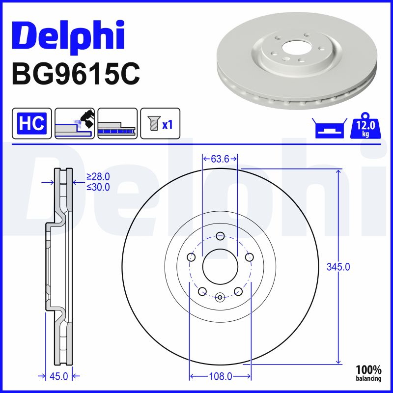 DELPHI Bremseskive bg9651c 345mm 30mm for VOLVO ASIA