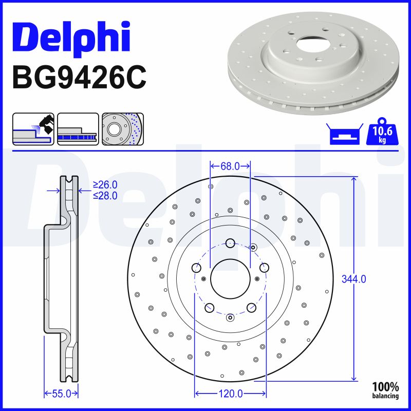 DELPHI Bremseskive BG9426C 344mm 28mm for BYD