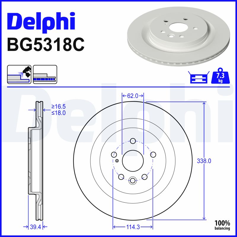 DELPHI Bremseskive bg5318c 338mm 18mm for LEXUS