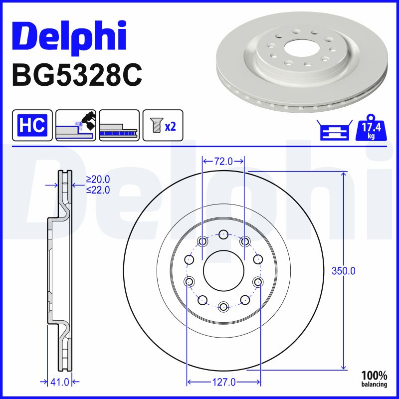 DELPHI Bremseskive bg5328c 350mm 22mm for JEEP