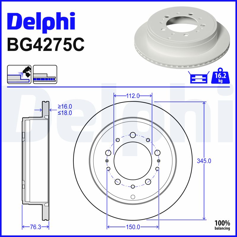 DELPHI Bremseskive bg4275c 345mm 18mm for TOYOTA (FAW) TOYOTA