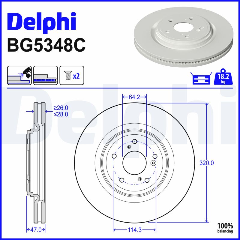 DELPHI Bremseskive bg5348c 320mm 28mm for HONDA (DONGFENG)