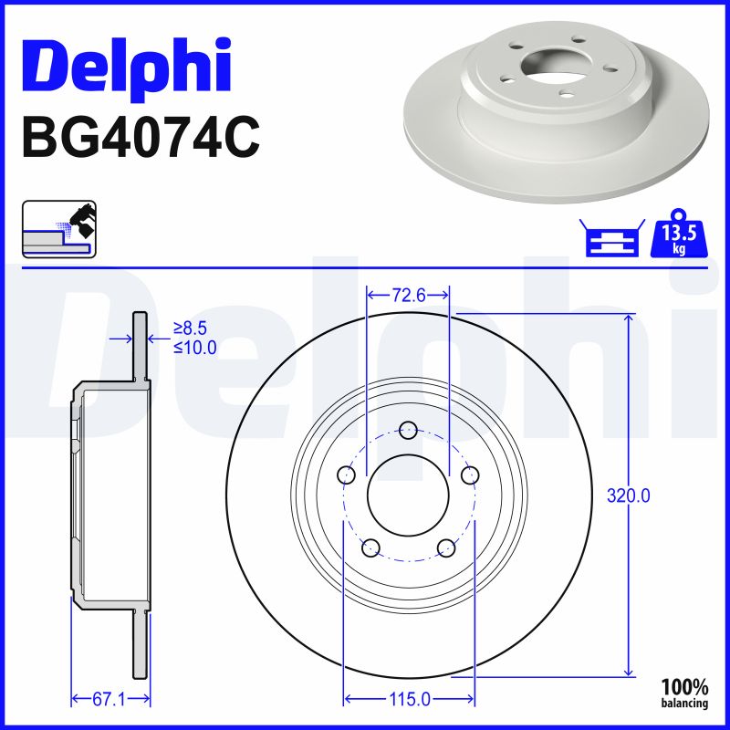 DELPHI Bremseskive bg4074c 320mm 10mm for CHRYSLER DODGE