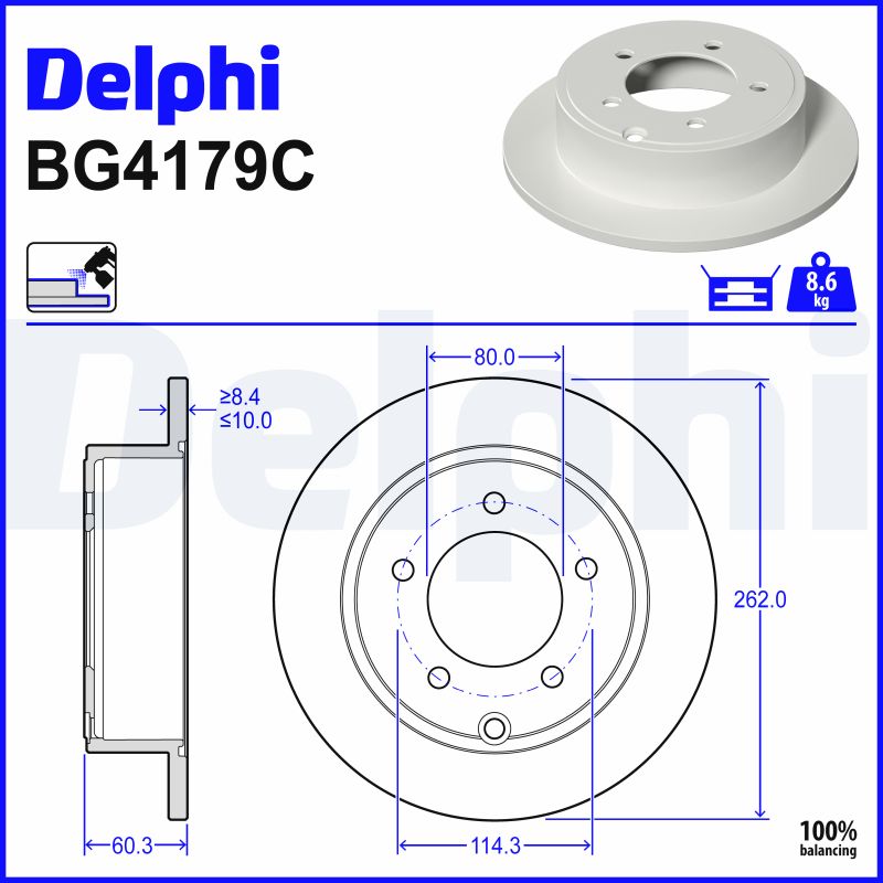 DELPHI Bremseskive bg4179c 262mm 10mm for CHRYSLER (BBDC) JEEP