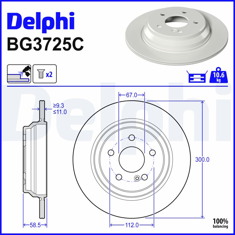 DELPHI Bremseskive BG3725C 300mm 11mm for MERCEDES-BENZ