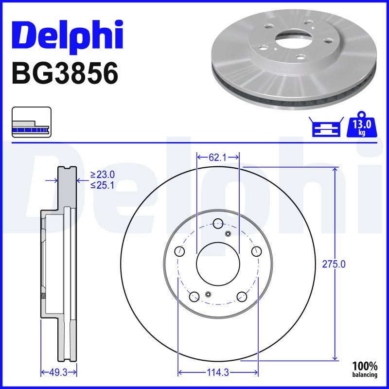DELPHI Bremseskive bg3856 275mm 25mm for TOYOTA