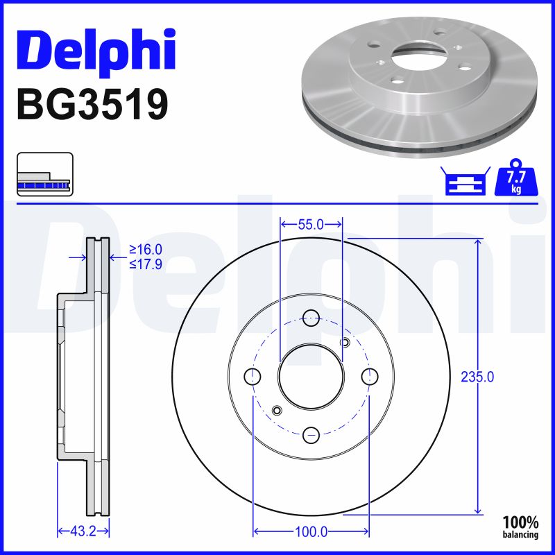 DELPHI Bremseskive bg3519 235mm 18mm for TOYOTA