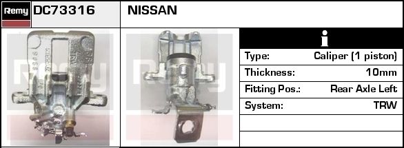 DELCO REMY Bremsekaliper dc73316 for NISSAN