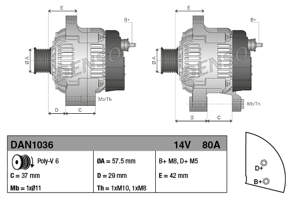 DENSO Generator dan1036 for PEUGEOT CITROËN TOYOTA