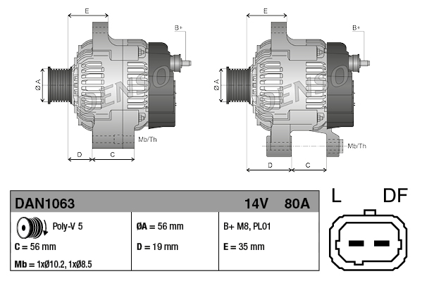 DENSO Generator dan1063 for PEUGEOT