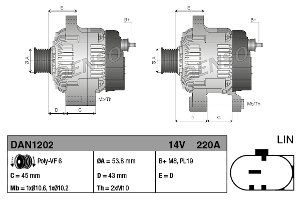 DENSO Generator dan1202 for JAGUAR