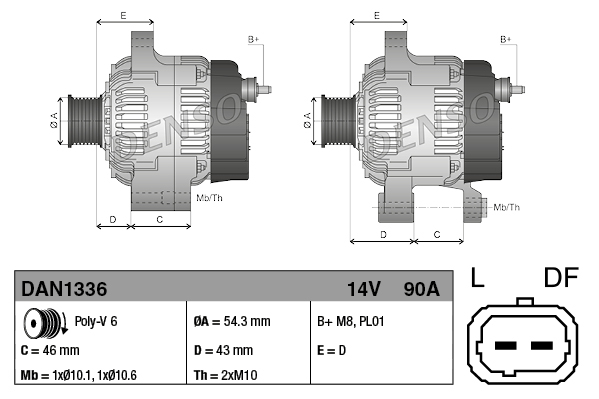 DENSO Generator dan1336 for FIAT CITROËN PEUGEOT LANCIA MITSUBISHI