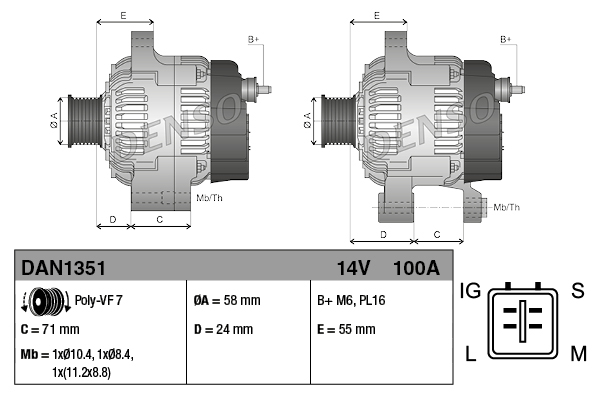 DENSO Generator dan1351 for TOYOTA