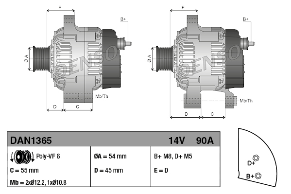 DENSO Generator dan1365 for FIAT LANCIA
