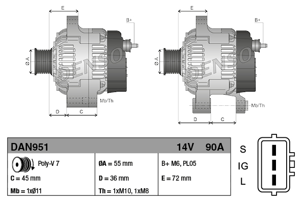 DENSO Generator dan951 for TOYOTA