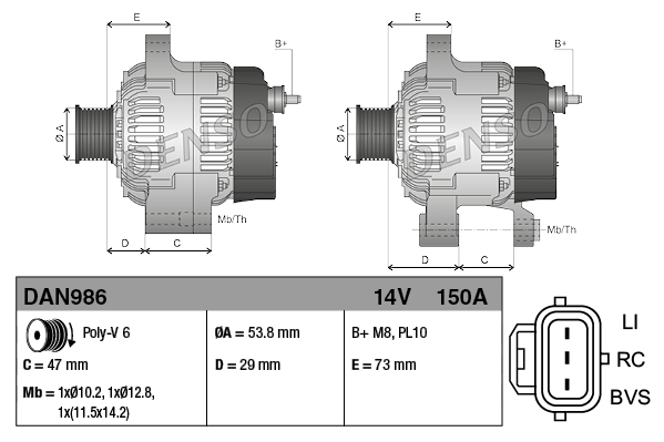 DENSO Generator dan986 for LAND ROVER