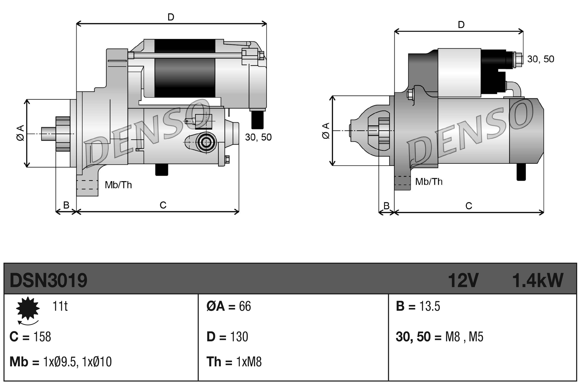 DENSO Starter DSN3019 for FIAT PEUGEOT MITSUBISHI TOYOTA