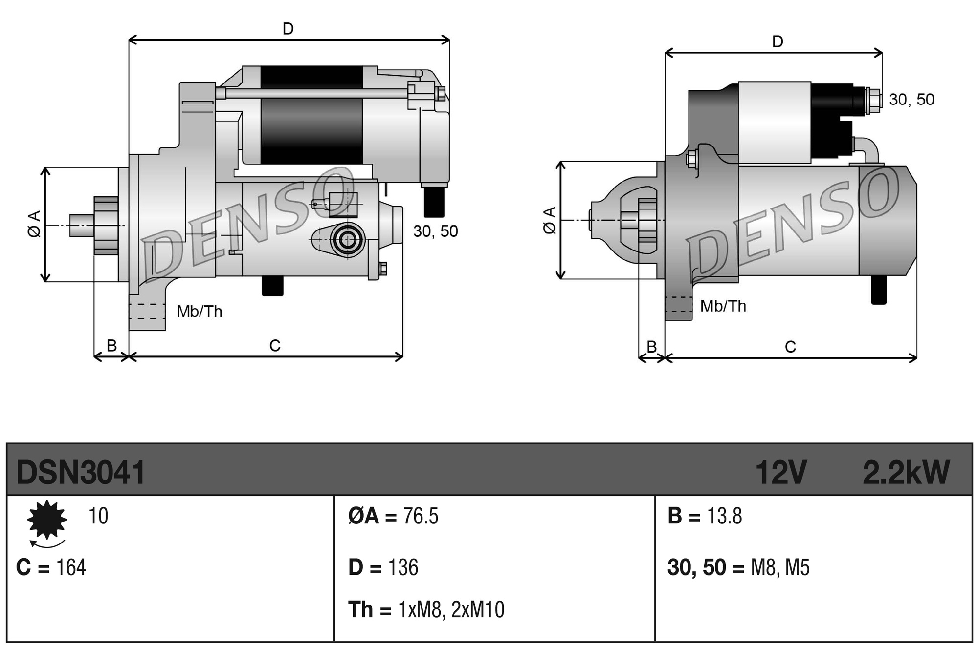 DENSO Starter DSN3041 for OPEL VAUXHALL MITSUBISHI NISSAN RENAULT MERCEDES-BENZ