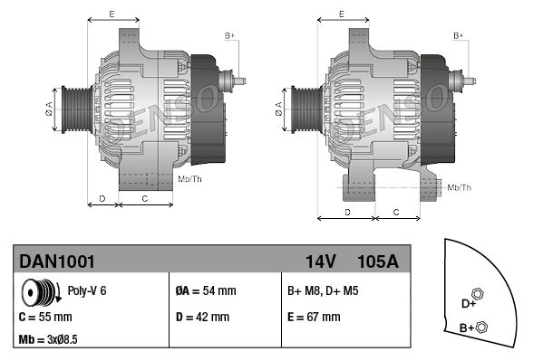 DENSO Generator dan1001 for FORD FIAT PEUGEOT