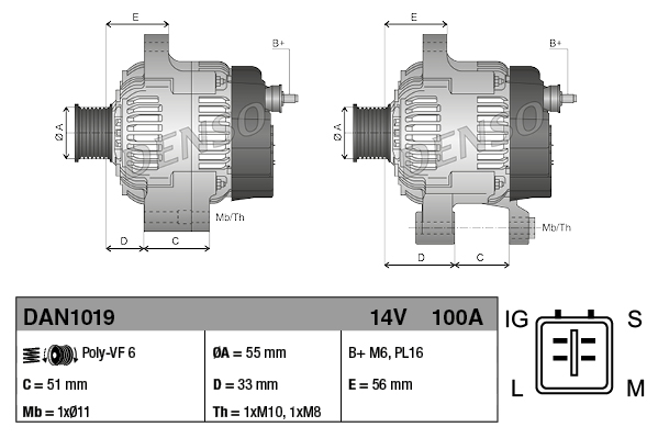DENSO Generator dan1019 for TOYOTA
