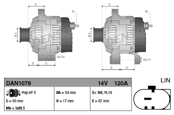 DENSO Generator dan1078 for FIAT JEEP LANCIA