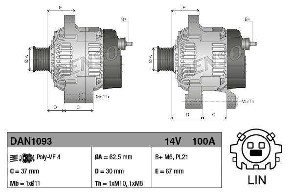 DENSO Generator dan1093 for TOYOTA