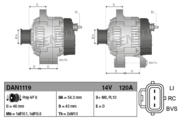 DENSO Generator dan1119 for FORD VOLVO