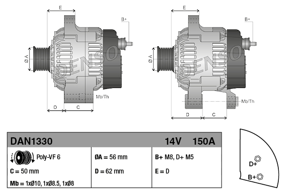 DENSO Generator dan1330 for FIAT