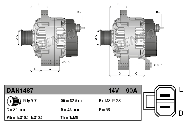 DENSO Generator dan1487 for ISUZU