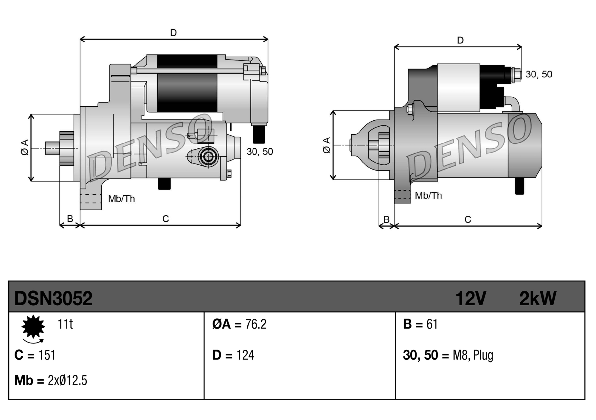 DENSO Starter DSN3052 for VW