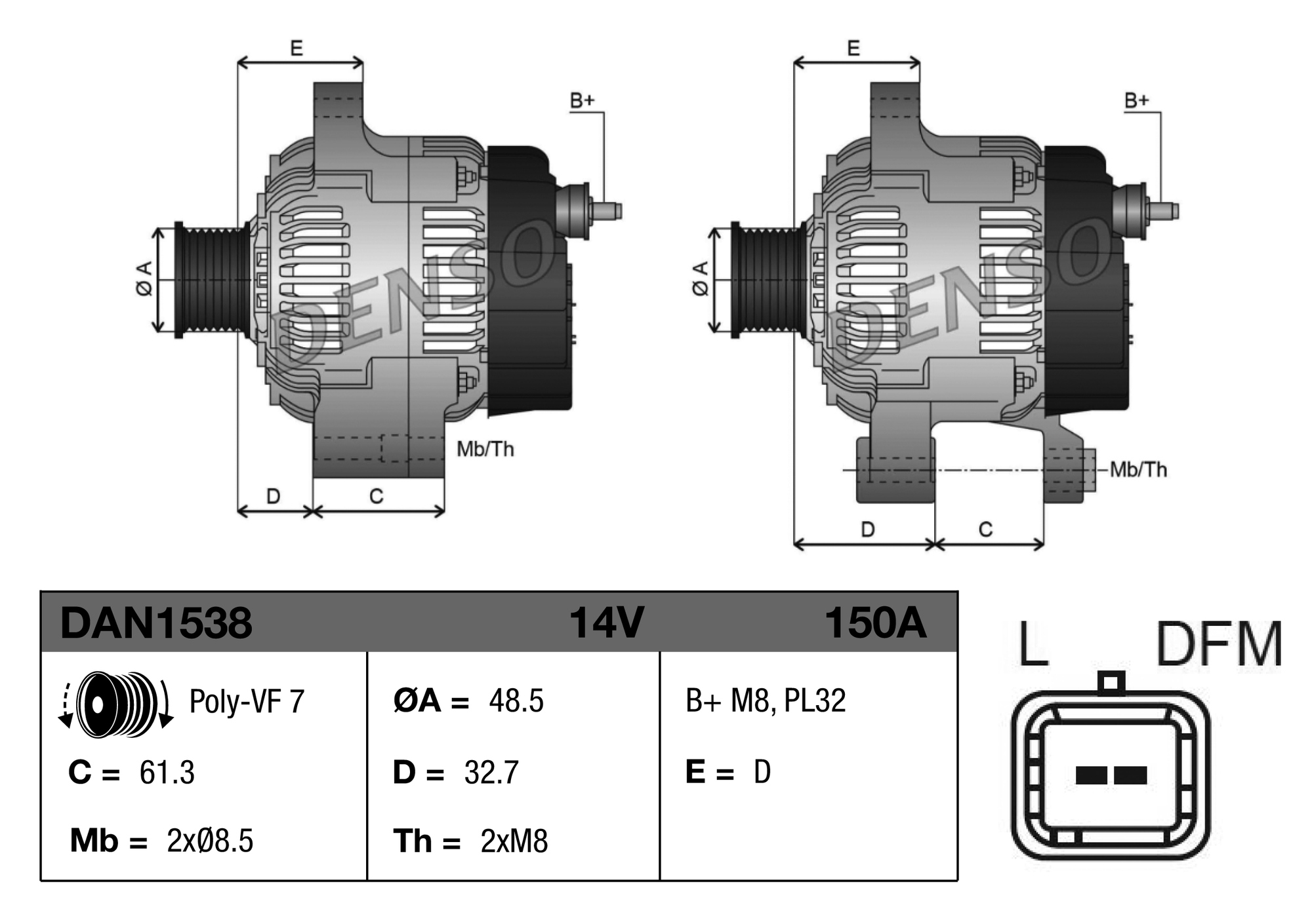 DENSO Generator dan1538 for OPEL GENERAL MOTORS NISSAN RENAULT