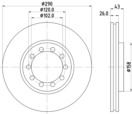 DON Bremseskive pcd22222 290mm 26mm for RENAULT TRUCKS