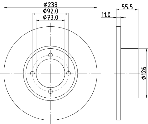 DON Bremseskive pcd16242 238mm 11mm for OPEL BEDFORD VAUXHALL