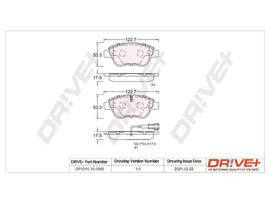 DR!VE+ Bremseklodser dp1010100866 foraksel for PEUGEOT FIAT LANCIA ABARTH