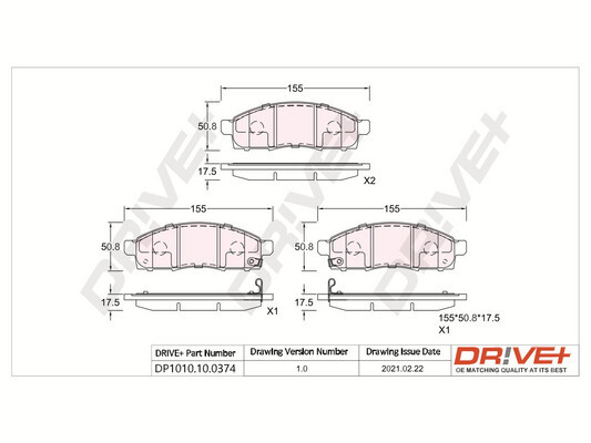 DR!VE+ Bremseklodser dp1010100374 foraksel for FIAT MITSUBISHI NISSAN