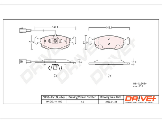 DR!VE+ Bremseklodser dp1010101110 foraksel for FIAT