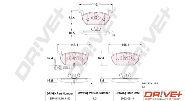 DR!VE+ Bremseklodser dp1010101103 foraksel for VW